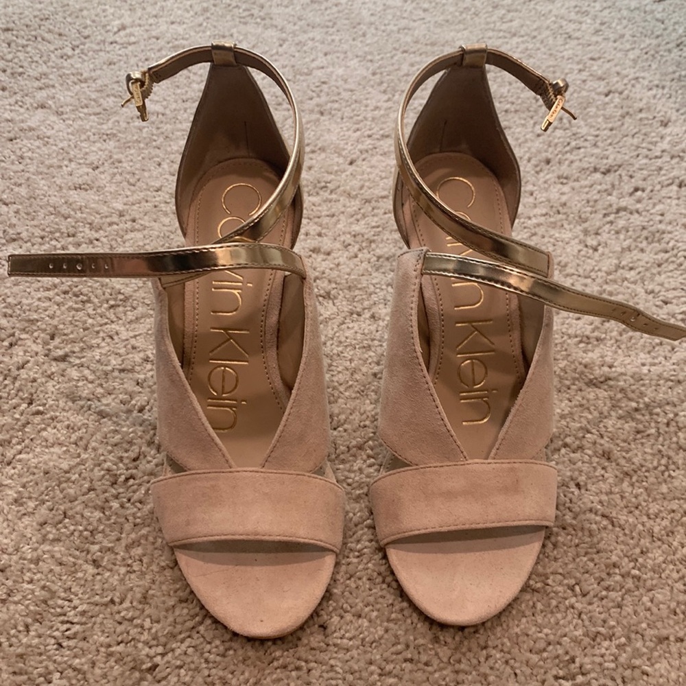 Calvin Klein, size 6, nude strap heels